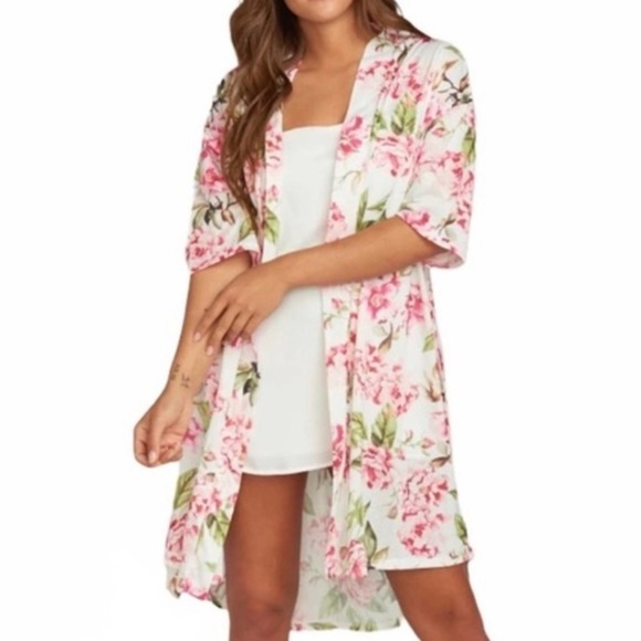Show Me Your MuMu Sweaters - Show Me Your MuMu Pink Floral Duster Kimono Cardigan